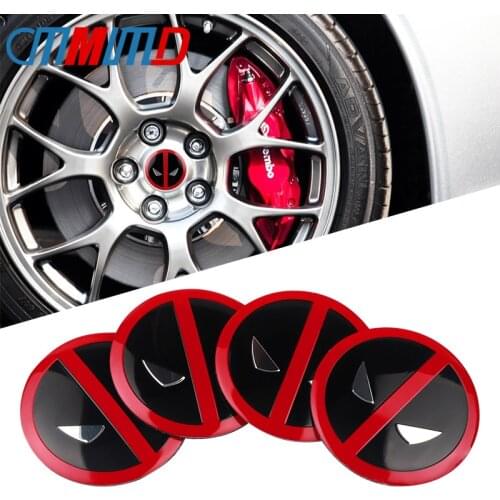 Car Wheel Center Hub Cap Sticker Emblem Badge Sticker 4pcs New 56mm aluminum Deadpool logo For Honda VW Audi BMW Car Styling