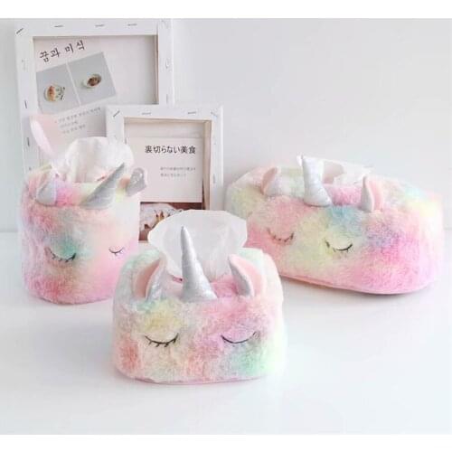 New Goods Soft Cute Gradient Ice Cream Unicorn Plush Tissue Cover Home Car with Paper Tissue Box