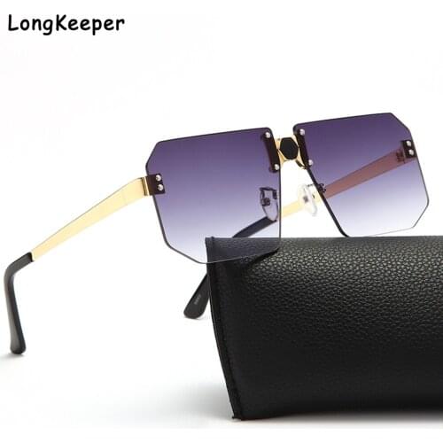 Sunglasses for Women Oversize Frame Rimless Goggles Vintage Metal Brown Pink Gradient Lens Sun Glasses Female UV400 Protection