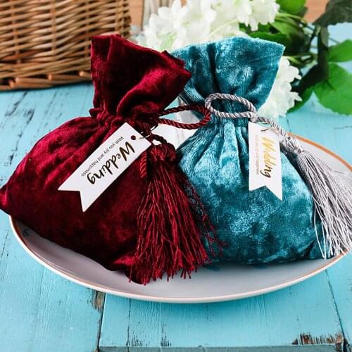 Creative Red Velvet Bags Drawstring Gift Bags For Wedding Gift Small Gold Drawstring Gift Velvet Bag Candy Pouches 11x14cm