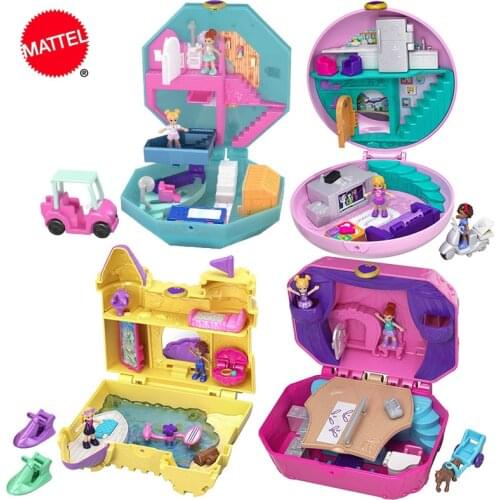 Polly Pocket Surf 'n' Sandventure Tiny Twirlin' Music Box Pamperin Perfume Spa Donut Pajama Party Doll House Toy for Girl Gift
