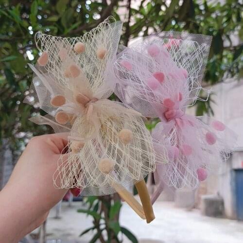 Korean Net Yarn Hair Ball Bow Princess Headdress Hair Bands For Children Girls New Lovely Elastic Head Hoop Hair Accessories