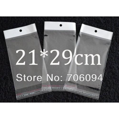 FreeShipping 21*29cm,500pcs/lot Clear Self Adhesive Seal Poly Opp Plastic Bag With Header ,Hole Jewelry Earring Packing bag