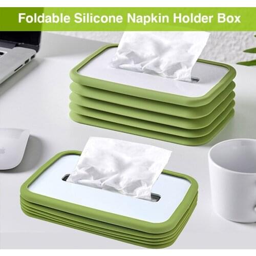 Foldable Silicone Table Free-Retractable Napkin Holder Box Environmental Protection Elastic Tissue Container For Car Desk Home