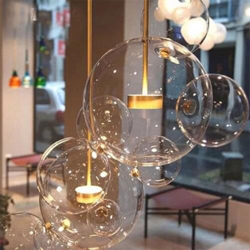 Modern minimalist creative Mickey bubble living room hall hanging lamp Nordic LED restaurant room Transparent glass chandelier
