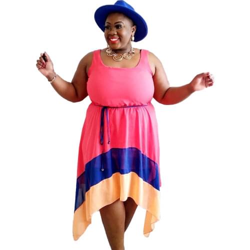 XL-5XL plus size women dress summer 2021 fashion casual elegant Stitching irregular sexy halter dresses Wholesale Dropshipping