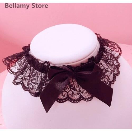 Hand made Japanese cute girl collar, lace bow, thigh ring, bracelet,three-piece set