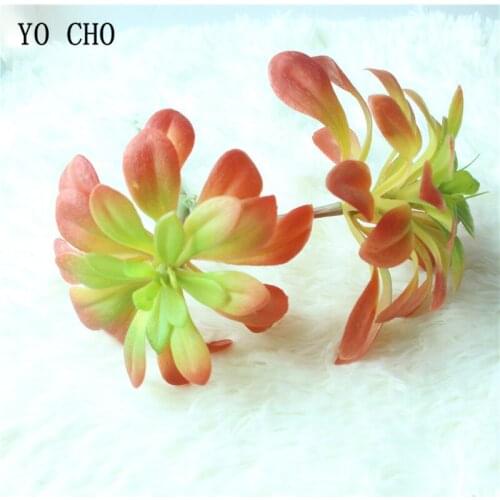 YO CHO 1PC Cheap Artificial Two Head Succulents Micro Landscape For Wedding Home Decoration DIY Fake Grass Bonsai Hanging Plants