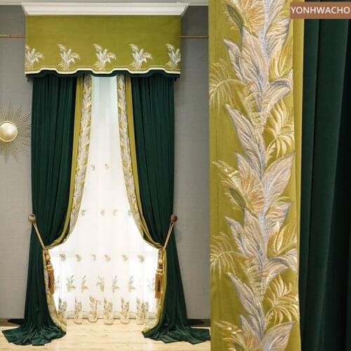 Custom curtain French luxury dark green blue living room thick velvet cloth blackout curtain valance tulle panel C633