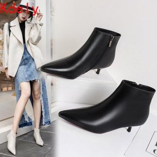 Hot Women Boots Ankle PU Leather Zipper Booties High Heels Autumn Shoes Low Heels 3CM Winter Boots Zapatos De Mujer Pointed Toe