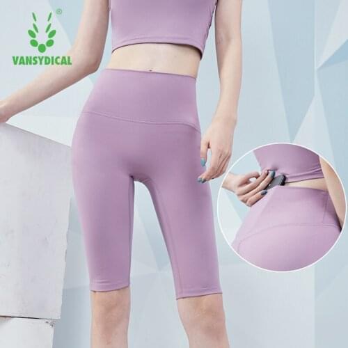 VANSYDICAL Knee Length Yoga Pant Women Solid Compression Running Tights High Waist Training Sport Gym Legging Workout Female