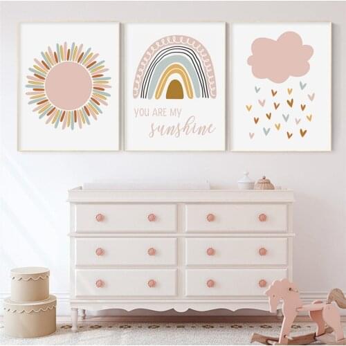 Bohemian Pink Sun Rainbow Cloud Canvas Painting Nordic Kids Room Decoration Poster Print Living Room Wall Art Picture Home Decor