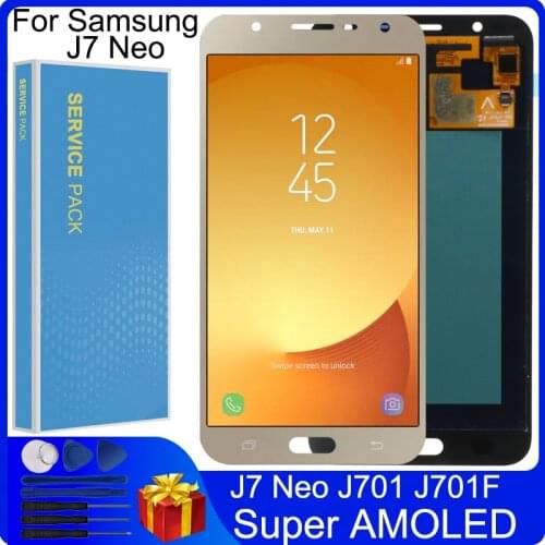 5.5" SUPER AMOLED LCD For Samsung Galaxy J7 neo J701 J701F J701M AMOLED LCD Display Touch Digitizer Screen Brightness Adjustment