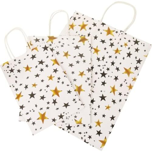 10Pcs 25x18cm Gift Bag Fashion Creative Mini Stars Dot Printing Gift Bag With Handles Wedding Birthday Party Deco Event Supplies