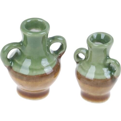 2pcs/set Simulation Rement Ceramic Flower Vase Doll House Furniture Toys for Kids Children Dollhouse Miniature Accessory