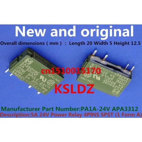 Free shipping(5pieces/lot)100%Original New PA1A-24V APA3312 PA1AS-24V APA3352 PA1a-PS APA831 4PINS 5A250VAC5A30VDC Power Relay