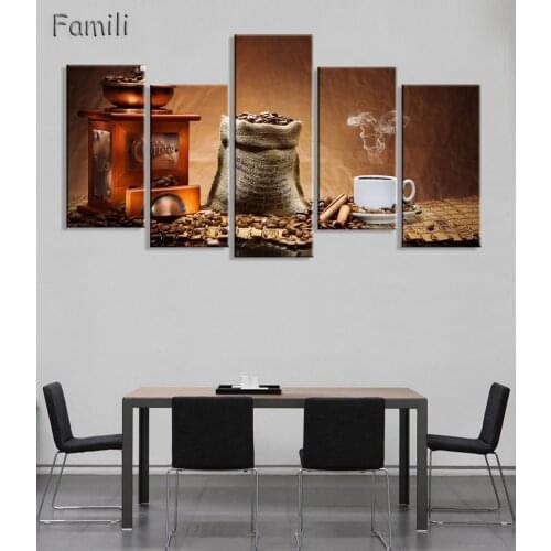 5Pcs Coffee Canvas Painting Poster Wall Pictures For Living Room Print On Canvas Wall Decor Painting(No Frame) HD Print Painting