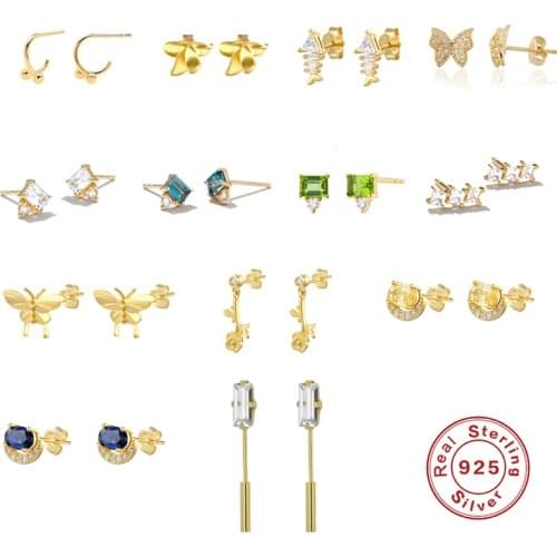 Canner 1 Pair Fish Butterfly Flower Stud Earring For Women Real 925 Sterling Silver Pendientes Zircon Earrings Piercing Jewelry