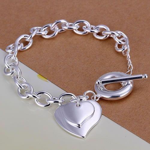 Free shipping 925 sterling silver jewelry bracelet fine fashion TO two heart pendant bracelets top quality SMTH284