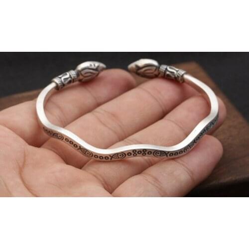 Solid 990 sterling Silver lotus flower women cuff bracelet bangle jewelry A5046