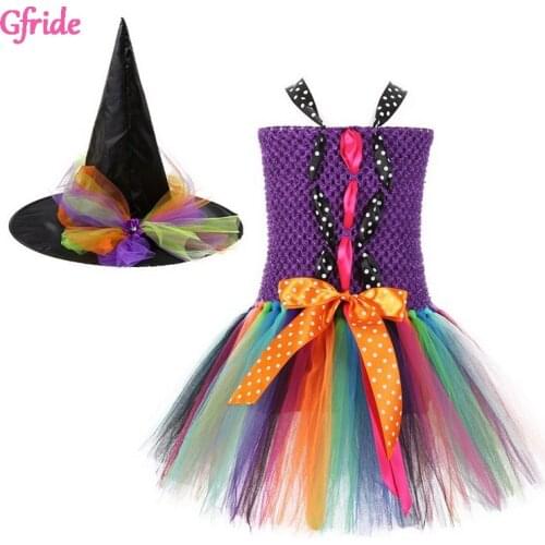 Kids Halloween witch costume for girl vampire witch tutu dress with hat child Carnival Cosplay fancy dress up outfit clothing