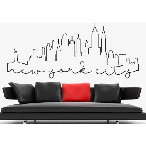 Graffiti Outline Wall Stickers For Living Room Decoration New York Skyline City Wall Decal Vinyl Art Graphic Office Decor Y411
