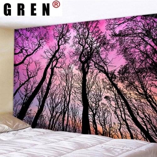 GREN Pink Sky Forest Landscape Tapestry Hanging Covering Rugs Background Cloth Beach Mat Blanket Art Bedroom Living Room Decor
