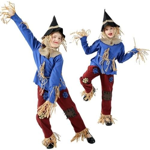 Halloween Wizard Of Oz Pumpkin Patch Scarecrow Kids Cosplay Costume Circus Dress Carnival Party Stunning Dress Up Mago de Oz
