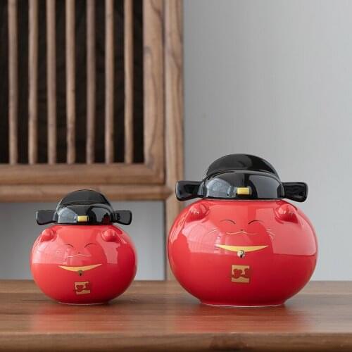 Ceramic Sealed Tea Caddy Creative Lucky Cat With Lid Sealed Storage Jar Kitchen Condiment Storage Jar Desktop Decoration Gift