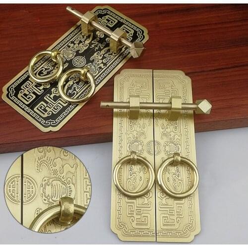 Chinese Antique Copper Handle For Bookcase Cabinet Door Straight Knobs Retro Kitchen Ring Pulls Brass Cupboard Handles Lock