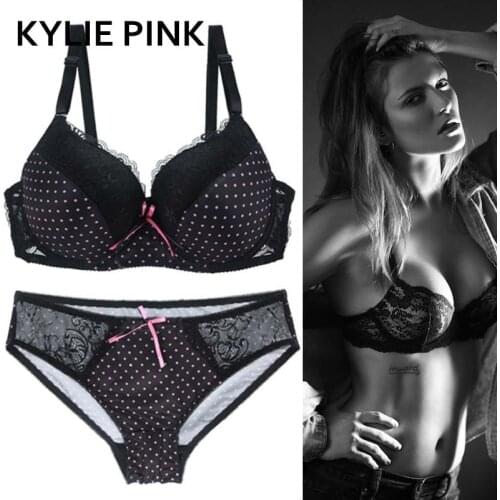 KYLIE PINK Plus Size Bra Panties Suits Underwear Sets Women Adjust Sexy Lace Breathable Thin 3/4 Cup Lingerie Kit Bras Briefs