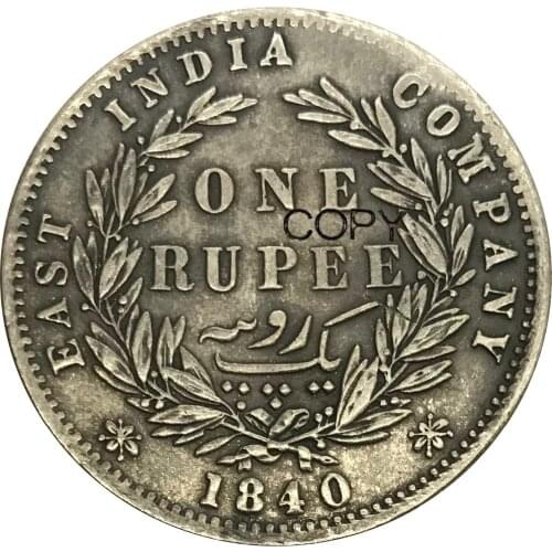 India - British 1 One Rupee William IV King 1840 Plated Silver Copy Coins