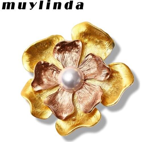 Muylinda Metal Large Blossom Pins Vintage Big Pearl Brooch For Women Scarf Clothes Badge Pin Banquet Brooches Jewelry