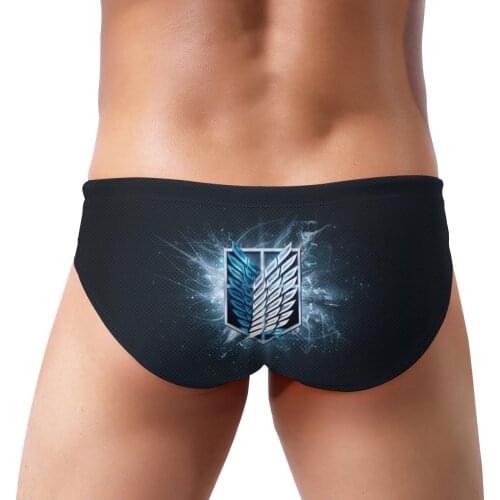 Mens Triangular Swimwear Low Waist Briefs Sexy Patchwork Mens Bikini Attack On Titan Swim Pool Trunks