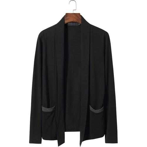 LUCLESAM Men Solid Color Scarf Collar Cardigan male Korean Slim Long Knitted Sweater sueteres para hombre