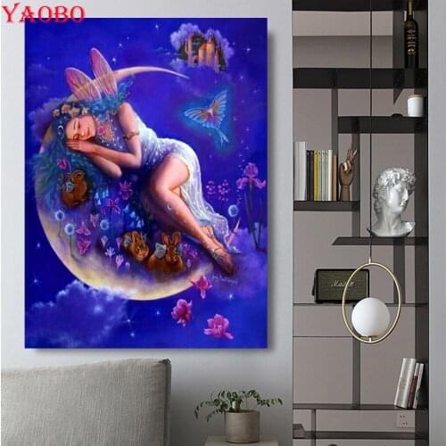 Needlework DIY Diamond Painting Cross Stitch Kits Butterfly fairy sleeping on the moon Full Diamond Embroidery Mosaic Home Decor