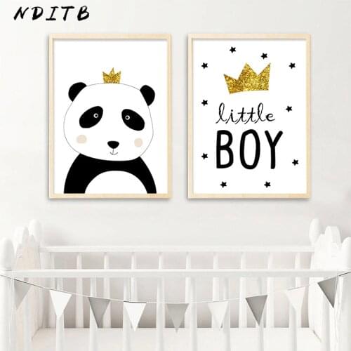 NDITB Cartoon Panda Canvas Poster Wall Art Nursery Print Painting Nordic Kids Decoration Pictures Children Boys Bedroom Decor
