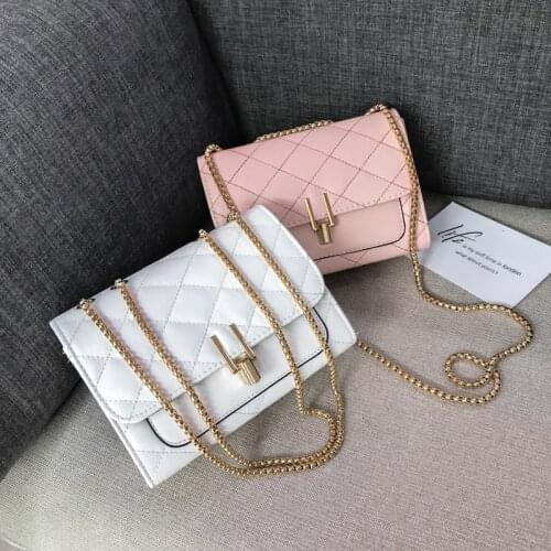 Fashion new rhombic sewing line single shoulder slung small bag female 2019 lock buckle wild shoulder diagonal package Lady bag
