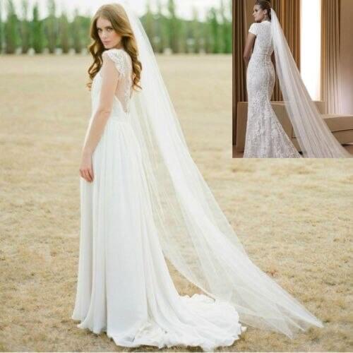 New 1T 2M Wedding Bridal Long Veil Church Waltz Length With Comb New