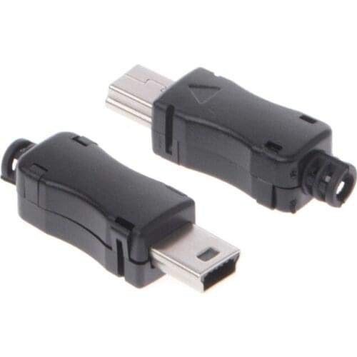 OOTDTY 10Sets DIY Mini USB 2.0 5PIN Plug Socket With Plastic Cover With Tail Connector