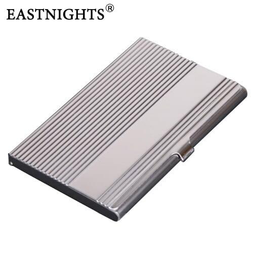 EASTNIGHTS whole sale10pcs/lot OEM make your logo line pattern metal Name Card Case Business Card Holder Promotion item NMS009