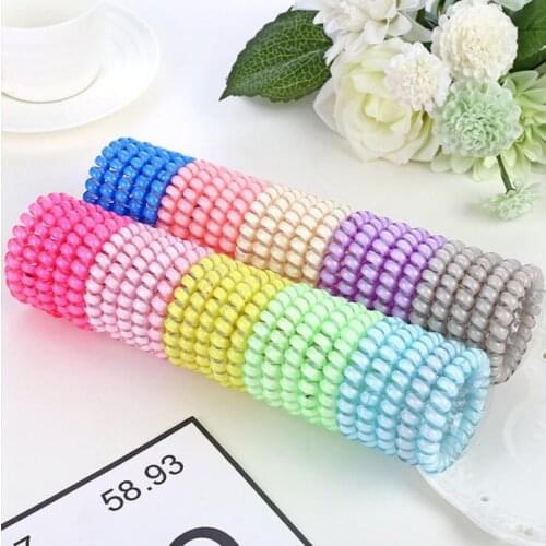 25pcs/Pack Telephone Wire Line Elastic Gum Coil HairBand Candy Colors Hairtie Scrunchies Girls Ponytail Holder Hair Rubber Rope