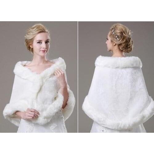 Red/Ivory Wedding Bolero Winter Bridal Shrug Faux Fur Wedding Shawls Wome Wraps Bridal Jacket Party Coat Bridal Shawl