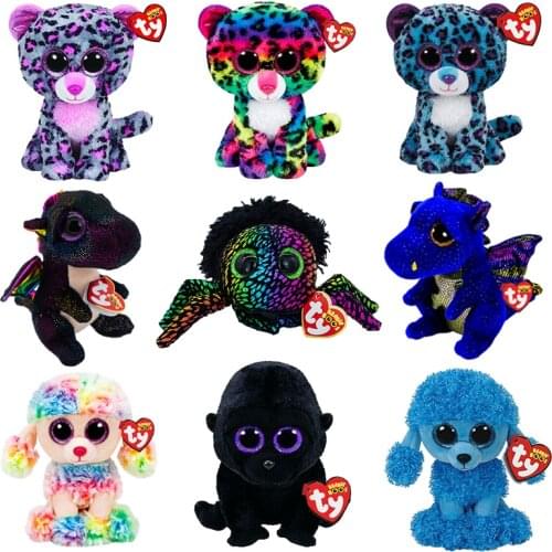 Ty Beanie Big Eyes Leopard Dinosaur Spider Dog Monkey Series Cute Animal Doll 6 inch 15 cm Kids Plush Toy Children Birthday Gift