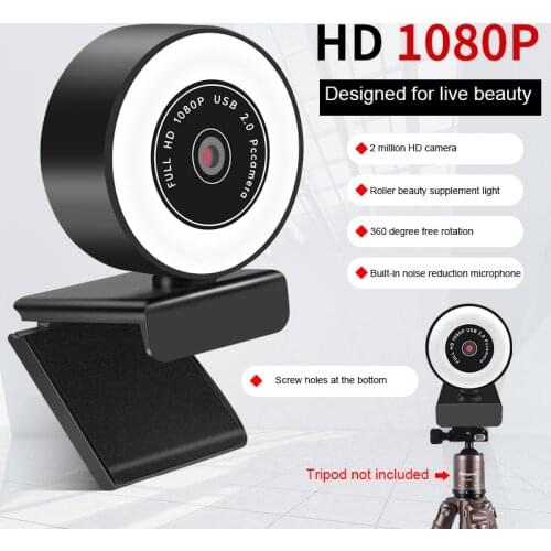 2K/1080P HD Autofocus USB 2.0 Web Camera Mini Computer WebCam With Microphone With LED Ring Light For PC Twitch Skype OBS Steam