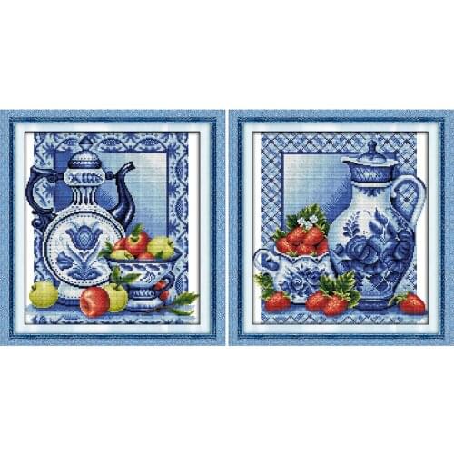 Everlasting Love Christmas Blue And White Porcelain Chinese Cross Stitch Kits Ecological Cotton Stamped Store Sales Promotion