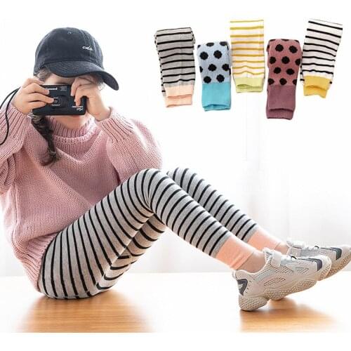 Girls Knitted Leggings Spring Autumn Childrens Polka Dot Stretch Pants For Kids Teenager Pantyhose Skinny Baby Trousers