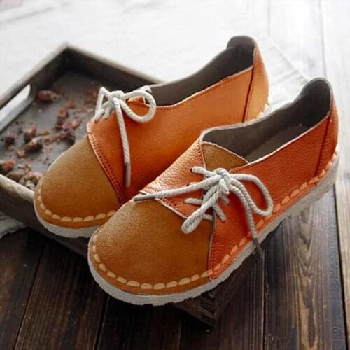 Ladies Shoes Casual Lace-Up Slip On Flats Ballerines Flats 2020 Spring Autumn Women Flats Shoes for Woman Leather Loafers