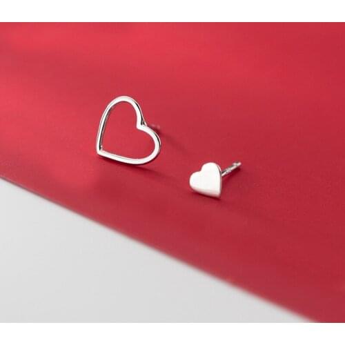 MloveAcc 100% 925 Sterling Silver Korean Style Cute Heart Shape Asymmetry Stud Earring Charm Trend Women Jewelry Sale