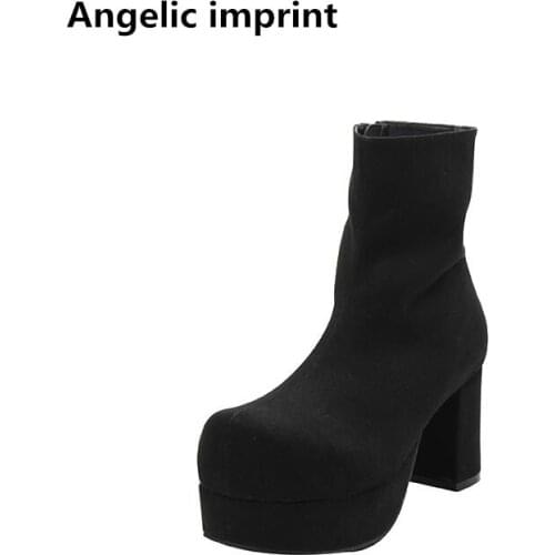 Angelic imprint mori girl Women motorcycle ankle boots lady high heels lolita shoes woman princess dress party pumps 8cm flock